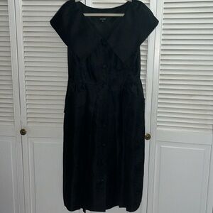 J. Peterman exaggerated collar black moody floral midi dress